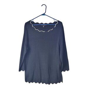 Adrianna Papell Navy Scallop-Edge Knit Top